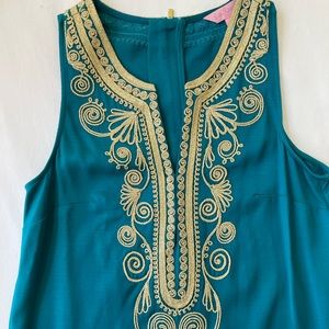 Lilly Pulitzer Teal and Gold Shift Dress